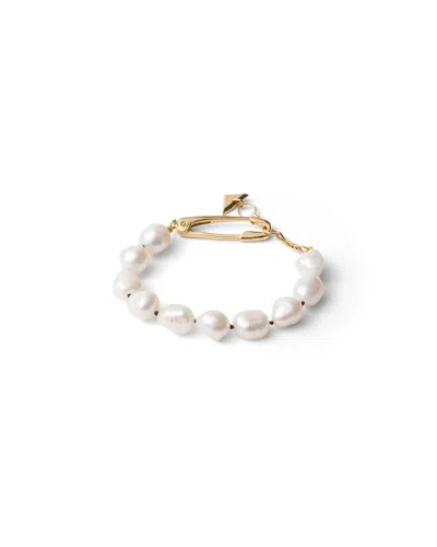 Prada Metal Bracelet With Pearls In Gold/pearl