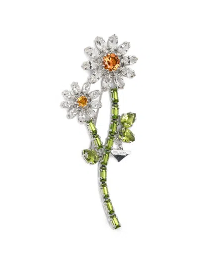 Prada Metal Brooch With Crystals In Transparent