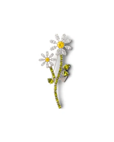 Prada Metal Brooch With Crystals In Steel/crystal