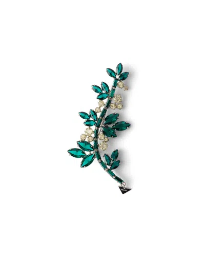 Prada Metal Brooch With Crystals In Steel/juniper