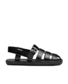 Prada Interwoven Straps Leather Sandals In Black