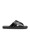Prada Brushed Double Crisscross Sandals In Black
