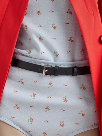 Prada Metal Buckle Triangle Logo Belt In Black