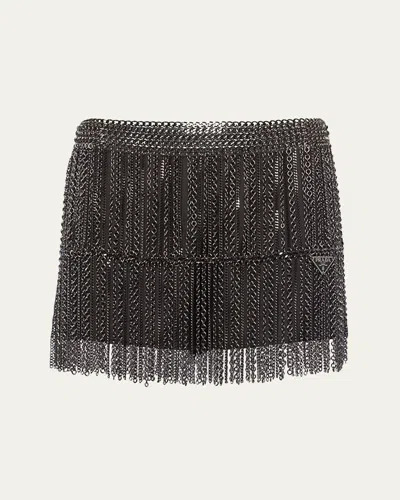 Prada Miniskirt With Metal Chain Fringe In Steel Gray