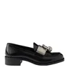 Prada Women Brushed Leather Loafers With Metal Ring In Black