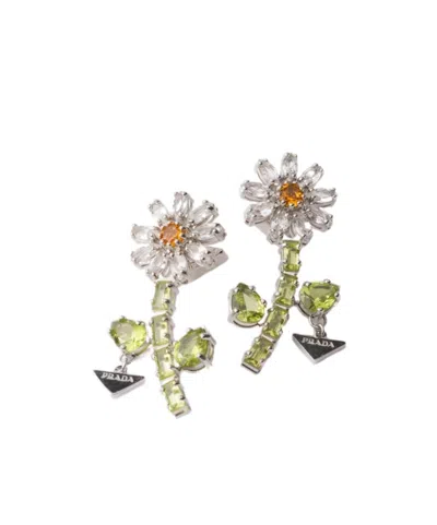 Prada Metal Earrings With Crystals In Steel/crystal