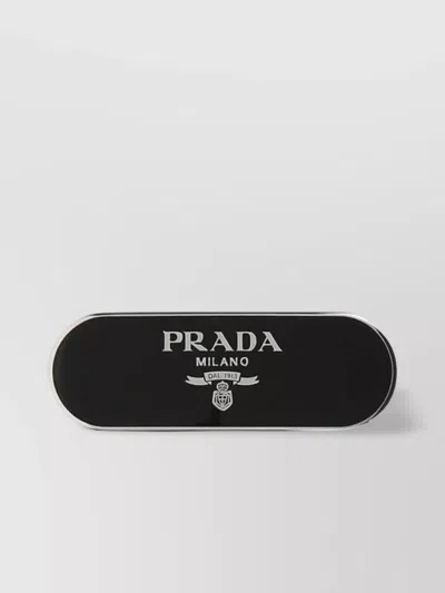 Prada Enameled Hair Clip With Logo In Black