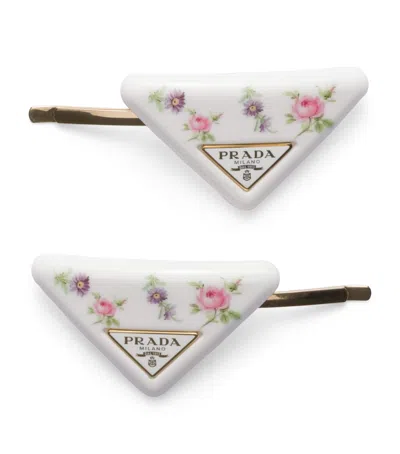 Prada Metal Hair Clip In White