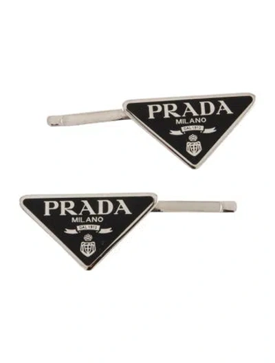 Pre-owned Prada Metal Hair Clips In Black