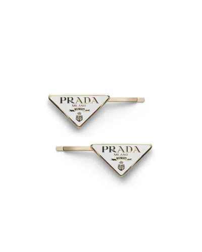 Prada Metal Hair Pins In Gold