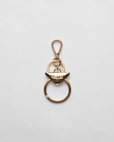 Prada Metal Key Ring In Gold/schwarz