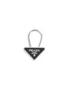 Prada Enameled Logo Triangular Key Case In Nero