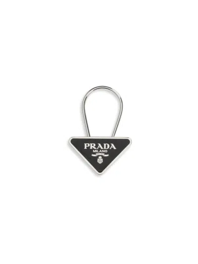 Prada Enameled Logo Triangular Key Case In Black