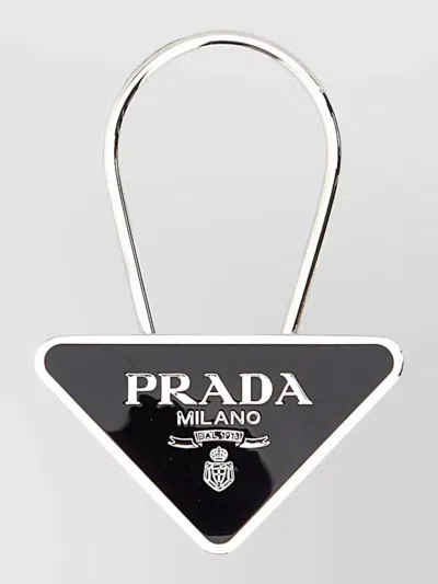 Prada Metal Key Ring Triangular Shape Engraving