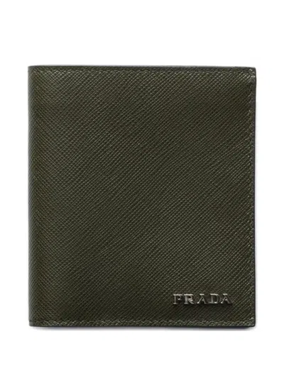 Prada Metal Lettering Saffiano Leather Wallet In Green