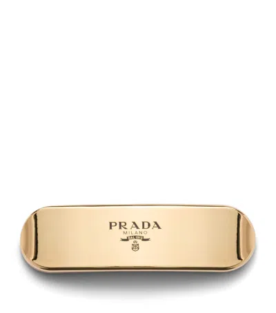 Prada Metal Logo Hair Clip In Gold
