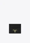 Prada Metal Logo Leather Cardholder In Black