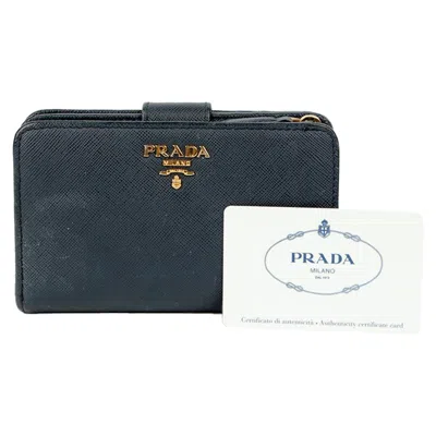 Prada Metal Logo Wallet In Blue