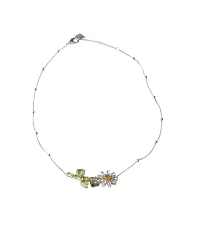 Prada Metal Necklace With Crystals In Steel/crystal