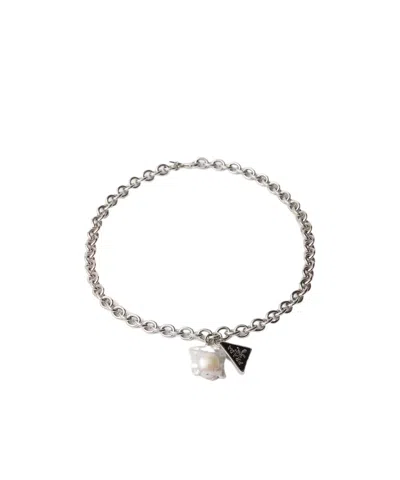Prada Metal Necklace With Pearl In Metallic