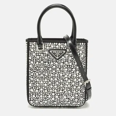 Pre-owned Prada Metal Panier Small Black Satin Crystal Embellished Tote