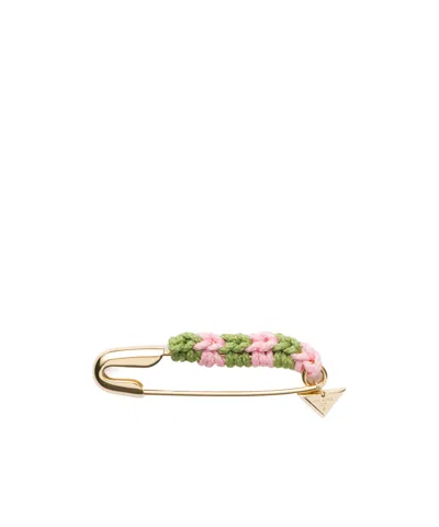 Prada Metal Safety Pin Brooch In Green