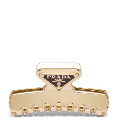 Prada Metal Triangle Hair Clip In Gold