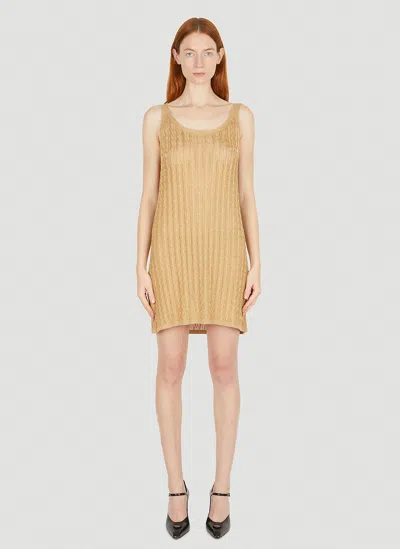 Prada Metallic Cabel Knit Dress In Gold