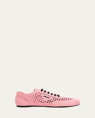 Prada Metallic Crochet Low-top Sneakers In Pink
