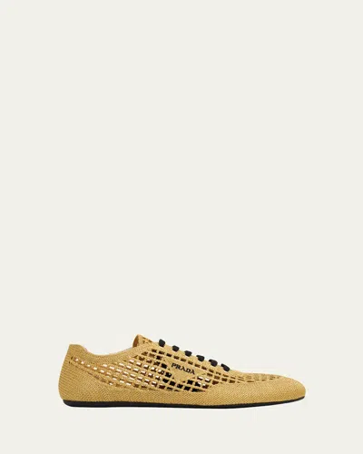 Prada Metallic Crochet Low-top Sneakers In Silver