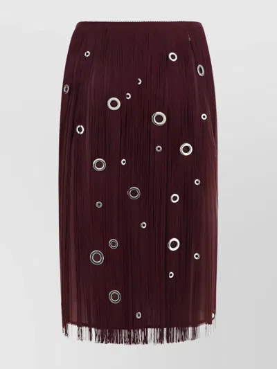 Prada Metallic Cut-out Fringe Midi Skirt In Brown