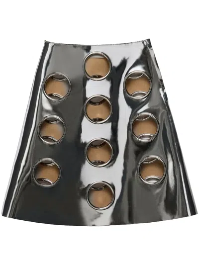 Prada Metallic-effect Leather Midi Skirt In Silver