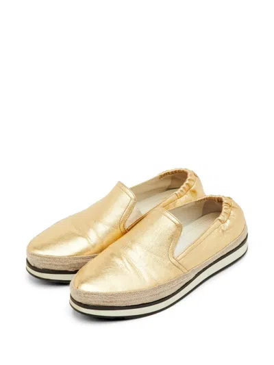 Pre-owned Prada Metallic Espadrille Sneakers In Gold