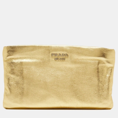 Pre-owned Prada Metallic Gold Leather Double Zip Clutch