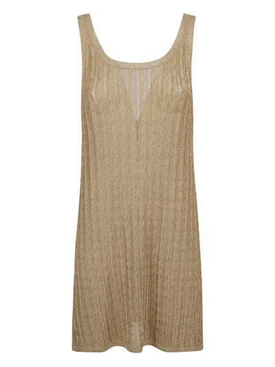 Prada Metallic Knitted Mini Dress In Gold