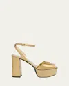 Prada Metallic Leather Ankle-strap Platform Sandals In Platino