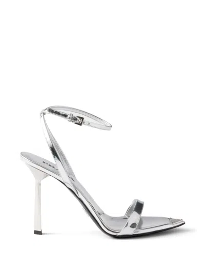 Prada Metallic Leather High-heeled Sandals In White