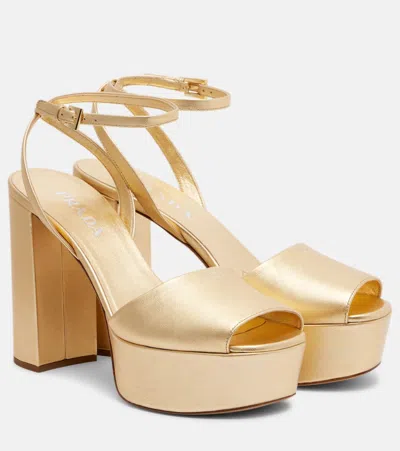Prada Metallic Leather Platform Sandals In Gold
