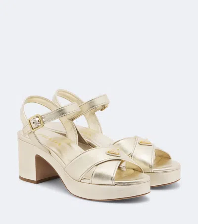 Prada Metallic Leather Platform Sandals In Neutral