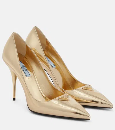 Prada Metallic Leather Pumps In Platino