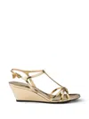 Prada Metallic Wedge Sandals Ankle Strap Open Toe In Gold