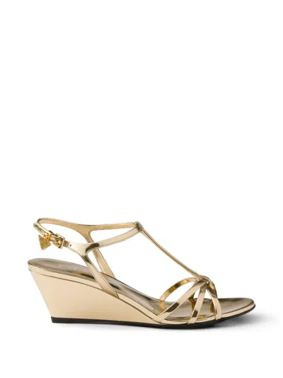 Prada Metallic Wedge Sandals Ankle Strap Open Toe In Multi