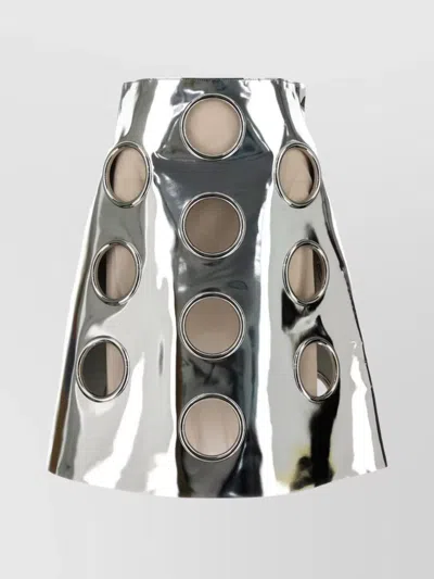 Prada Metallic Leather Skirt Circular Cutouts