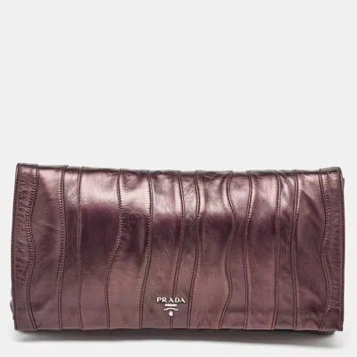 Pre-owned Prada Metallic Leather Stitch Detail Logo Flap Clutch In Silver