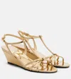 Prada Sandals Metallic Finish Open Toe Wedge Heel In Neutral