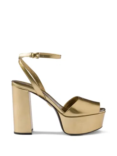 Prada Metallic Platform Sandals In Gold