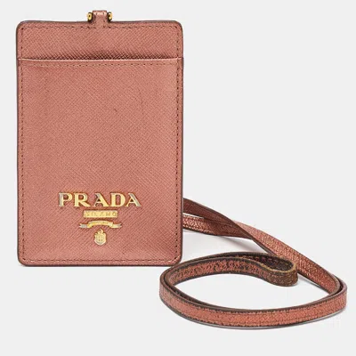 Pre-owned Prada Metallic Saffiano Leather Badge Holder