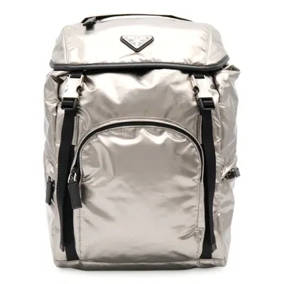 Pre-owned Prada Metallic Silver Nylon Backpack Shoulder Bag ()
