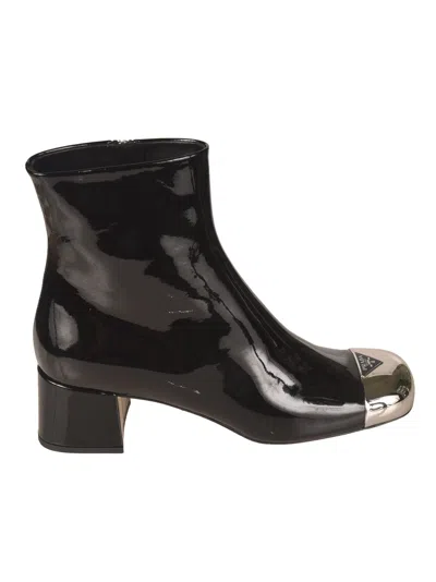 Prada Metallic Toe Boots In Black