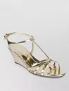 Prada Metallic Wedge Sandals Ankle Strap Open Toe In Neutral